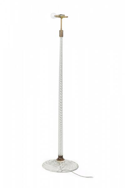 English Cut Crystal Glass Floor Lamp with Pleated Swirl Fringed Shade