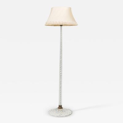 English Cut Crystal Glass Floor Lamp with Pleated Swirl Fringed Shade