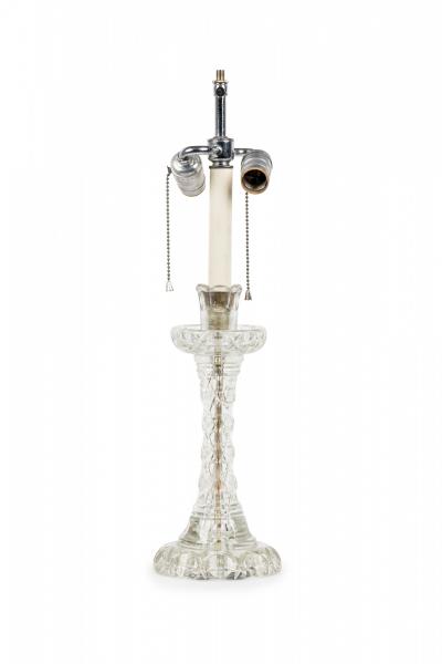 English Cut Crystal Glass Table Lamp in a Geometric Design with Pleated Shade