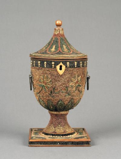 English Decorated Rolled Paper Tea Caddy in its Original Chinese Display Case