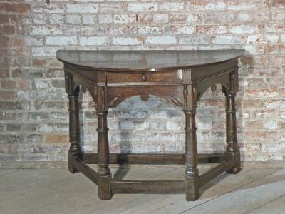English Early 17th Century Charles I Oak Demi lune Console Table