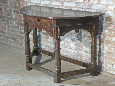 English Early 17th Century Charles I Oak Demi lune Console Table