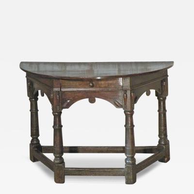 English Early 17th Century Charles I Oak Demi lune Console Table