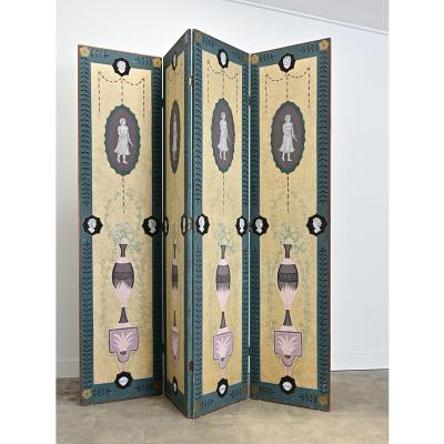 English Early 20th Century Bloomsbury Folding Screen