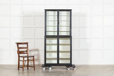 English Ebonised Glazed Shop Display Cabinet Vitrine