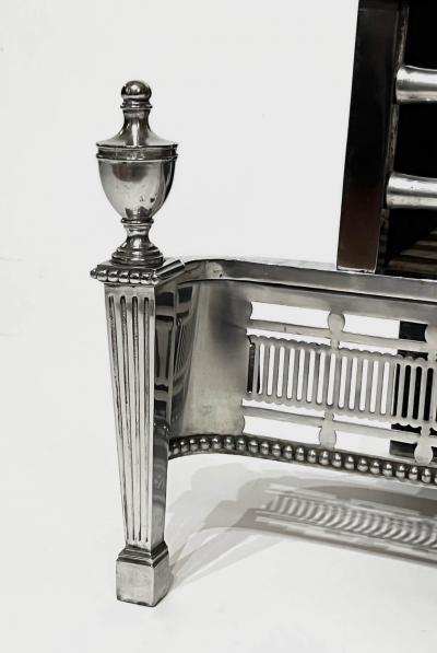 English Edwardian Adam Style Polished Steel and Iron Fire Grate circa 1905