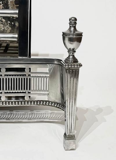 English Edwardian Adam Style Polished Steel and Iron Fire Grate circa 1905