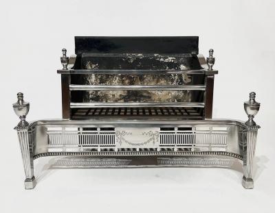 English Edwardian Adam Style Polished Steel and Iron Fire Grate circa 1905