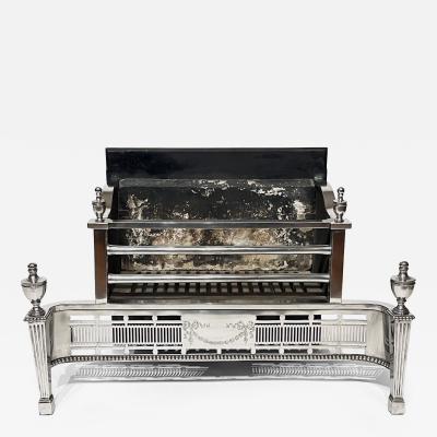 English Edwardian Adam Style Polished Steel and Iron Fire Grate circa 1905