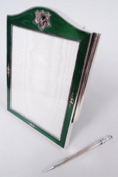 English Edwardian Enamel Novelty Picture Frame with Pencil 1922