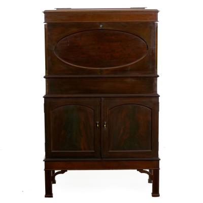 English Edwardian Mahogany Fall Front Secretary Desk with Built In Safe c 1900
