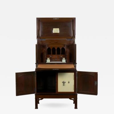 English Edwardian Mahogany Fall Front Secretary Desk with Built In Safe c 1900