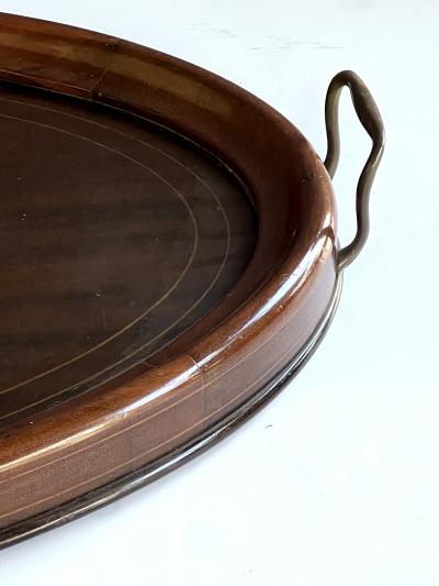 English Edwardian Mahogany Inlaid Serving Butlers Tray with Shell Motif