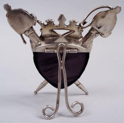 English Edwardian Sterling Silver Agate Armorial Picture Frame