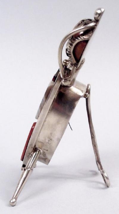 English Edwardian Sterling Silver Agate Armorial Picture Frame