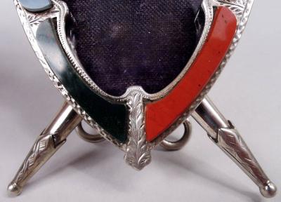 English Edwardian Sterling Silver Agate Armorial Picture Frame