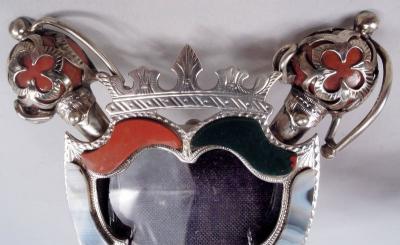 English Edwardian Sterling Silver Agate Armorial Picture Frame