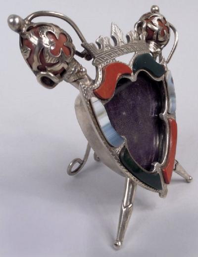 English Edwardian Sterling Silver Agate Armorial Picture Frame