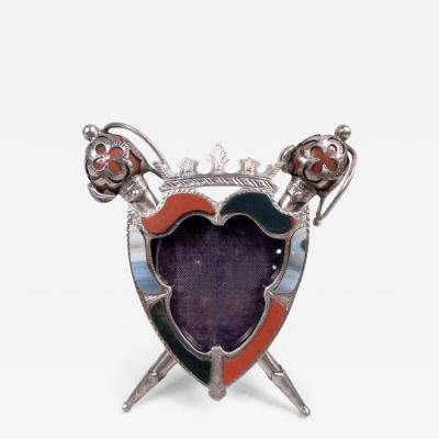 English Edwardian Sterling Silver Agate Armorial Picture Frame