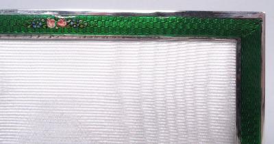 English Edwardian Sterling Silver Green Enamel Picture Frame 1927