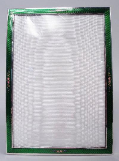 English Edwardian Sterling Silver Green Enamel Picture Frame 1927