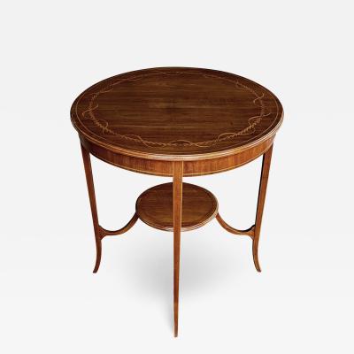 English Edwardian mahogany inlaid circular side occasional table