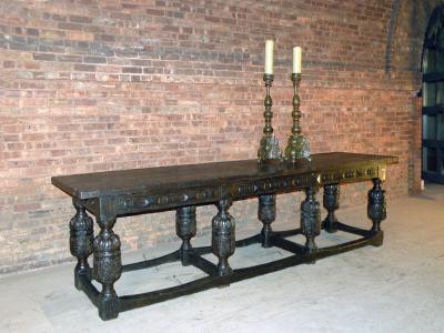 English Elizabethan Oak Long Eight Melon Refectory Table
