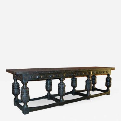 English Elizabethan Oak Long Eight Melon Refectory Table