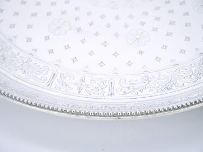 English Elkingtons Silver Plated Round Shape Interior Decorated Serving Tray