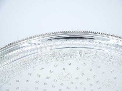 English Elkingtons Silver Plated Round Shape Interior Decorated Serving Tray