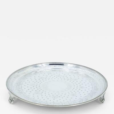 English Elkingtons Silver Plated Round Shape Interior Decorated Serving Tray