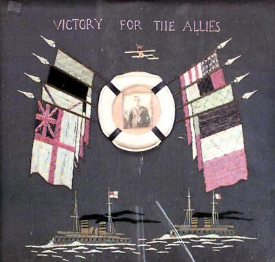 English Framed Flag Naval Memorial Embroidery