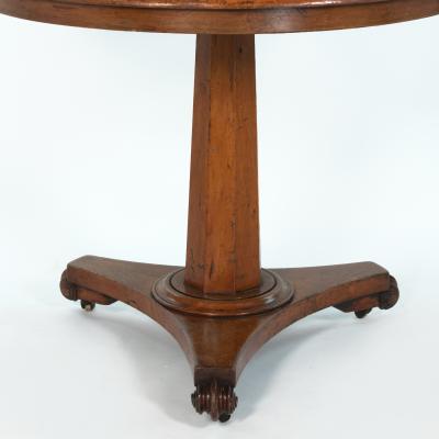 English Fruitwood Center Table with Octagonal Pedestal Tripod Base circa 1850