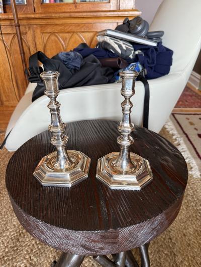English George II sterling silver candlesticks