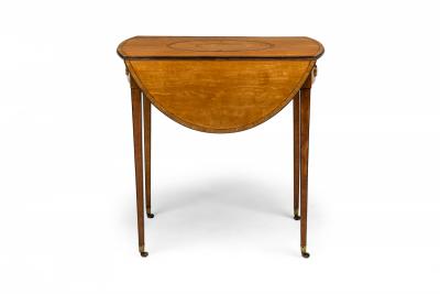 English George III Drop Leaf Oval Inlaid Pembroke Table