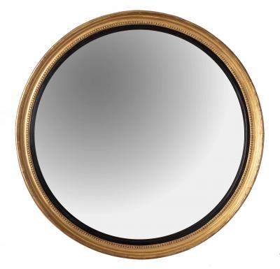English George III Giltwood and Ebonized Frame Convex Mirror circa 1800