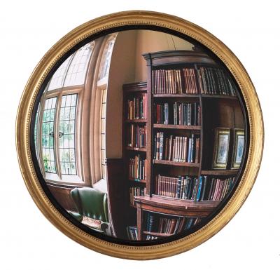 English George III Giltwood and Ebonized Frame Convex Mirror circa 1800