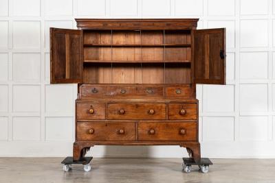English George III Inlaid Oak Livery Cupboard