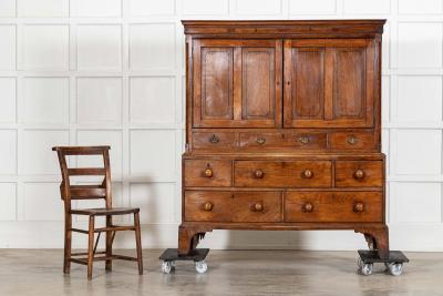English George III Inlaid Oak Livery Cupboard