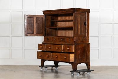 English George III Inlaid Oak Livery Cupboard