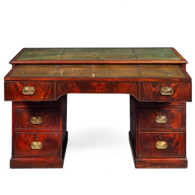 English George III Mahogany Leather Pedestal Rent Writing Desk ca 1800