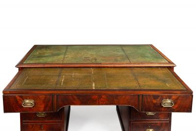 English George III Mahogany Leather Pedestal Rent Writing Desk ca 1800