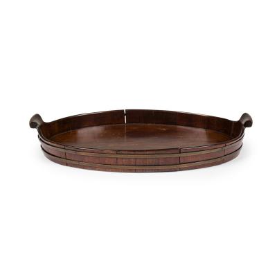 English George III Style Mahogany and Brass Banded 2 Handled Butlers Tray