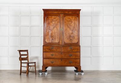English George III Walnut Linen Press