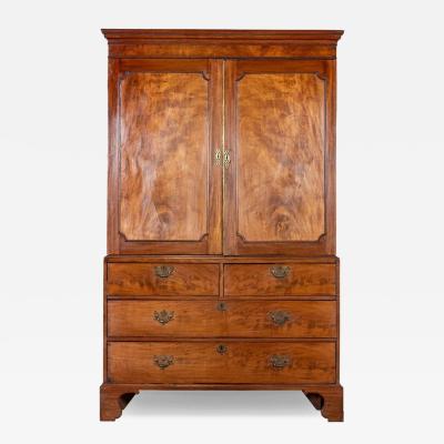 English George III Walnut Linen Press