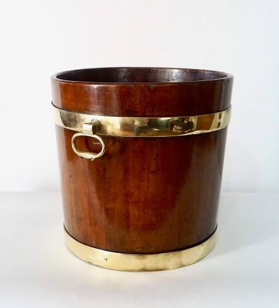 English Georgian Brass Bound Mahogany Coal or Kindling Bucket circa 1760