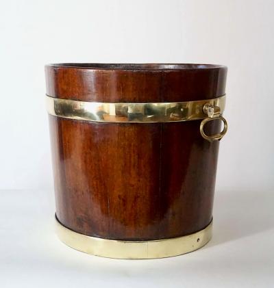 English Georgian Brass Bound Mahogany Coal or Kindling Bucket circa 1760