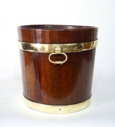 English Georgian Brass Bound Mahogany Coal or Kindling Bucket circa 1760