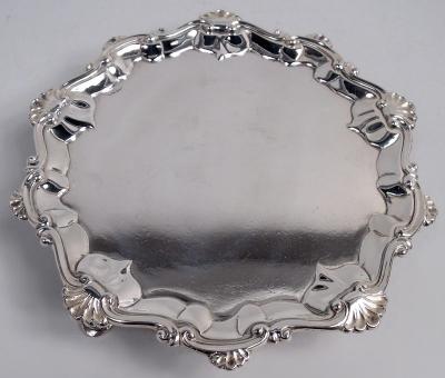 English Georgian Classical Sterling Silver Shell Scroll Salver 1772