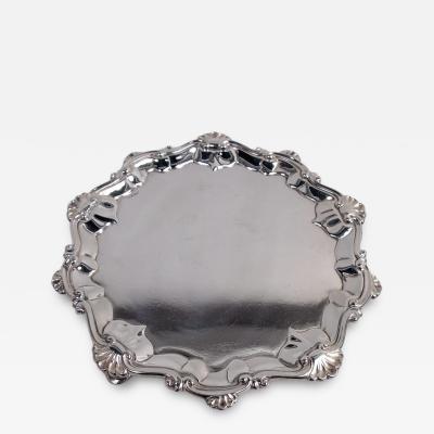 English Georgian Classical Sterling Silver Shell Scroll Salver 1772